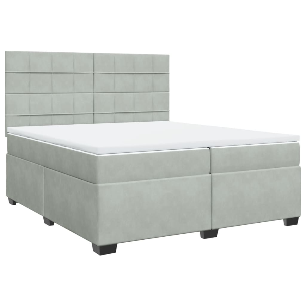 Cama com molas/colchão 200x200 cm veludo cinzento-claro
