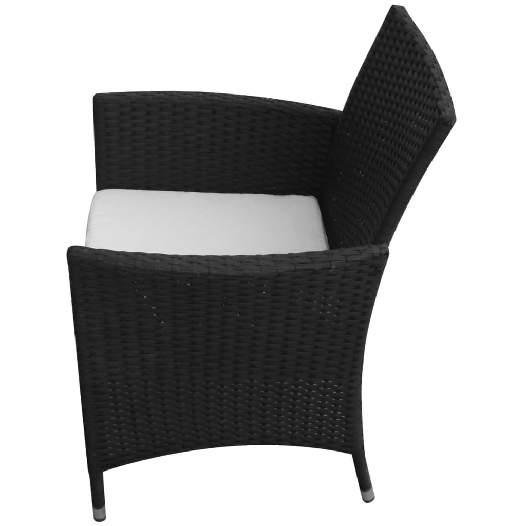 5 Pcs conjunto jantar exterior com almofadões vime PE preto