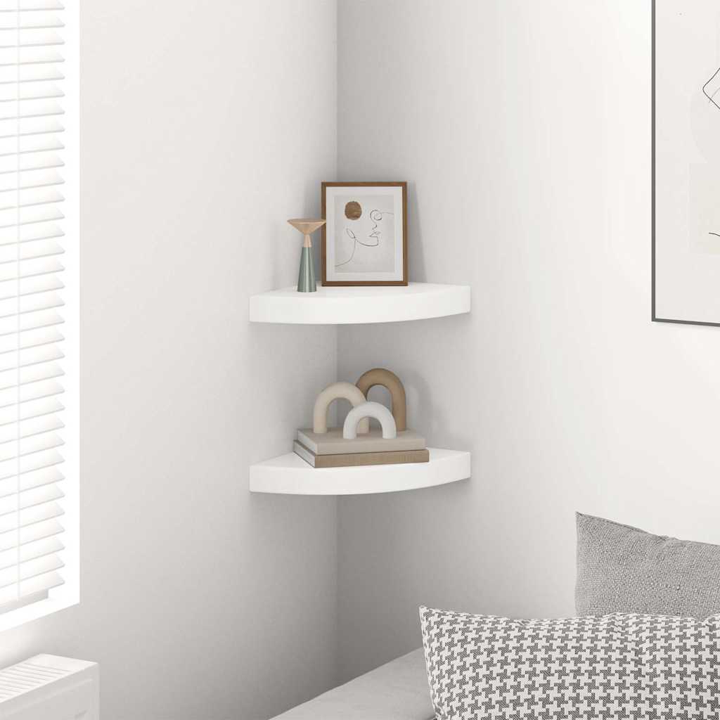 Prateleiras de canto flutuantes 2 peças branco alto brilho 25x25x3,8 cm MDF