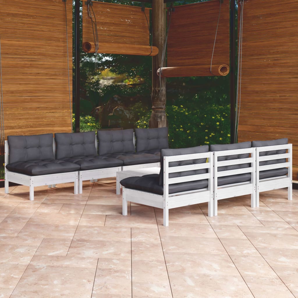 8 Pcs conj. lounge de jardim com almofadões antracite pinho