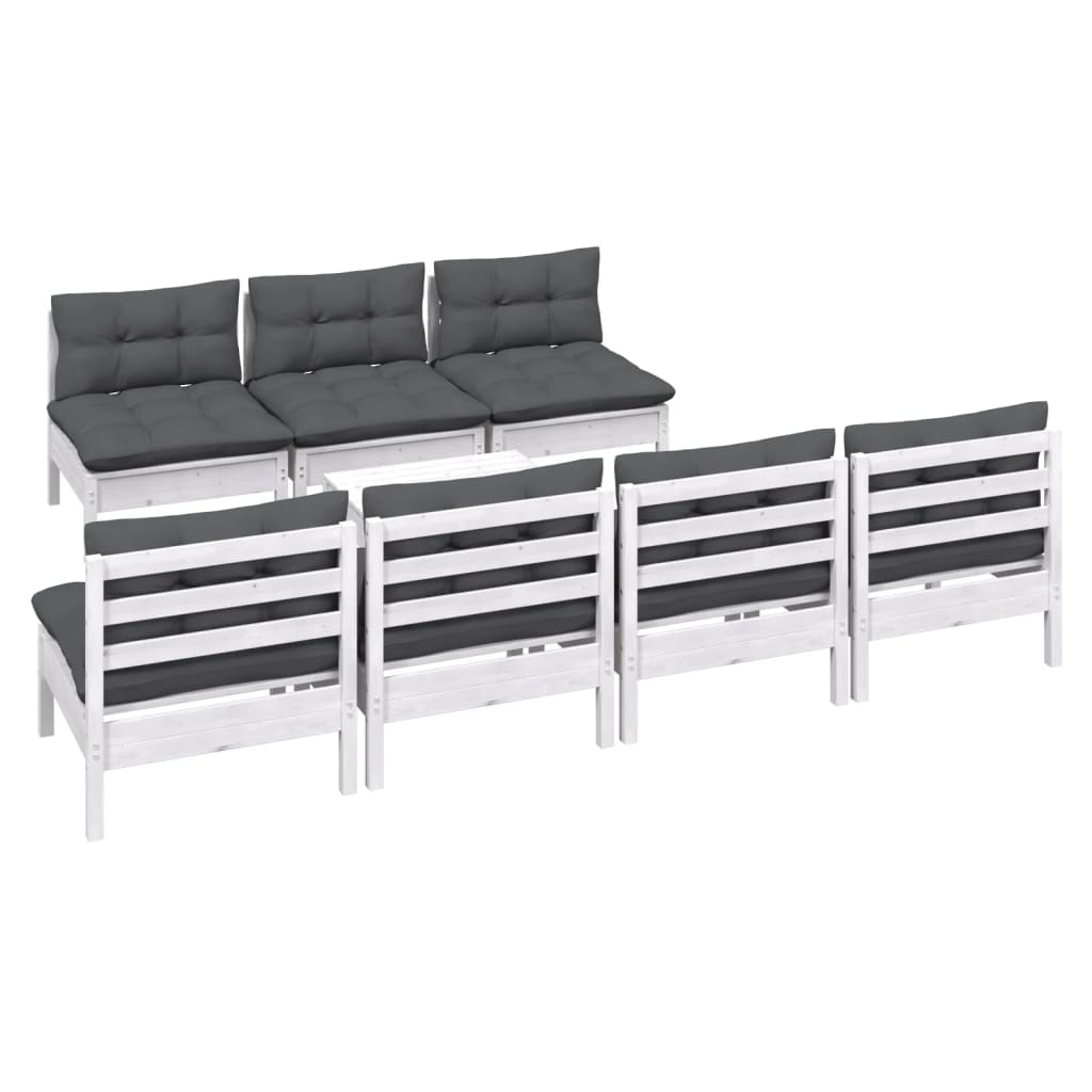 8 Pcs conj. lounge de jardim com almofadões antracite pinho