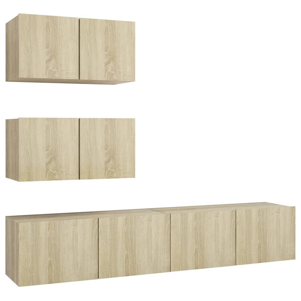 4Pcs conjunto de móveis de TV derivados madeira carvalho sonoma