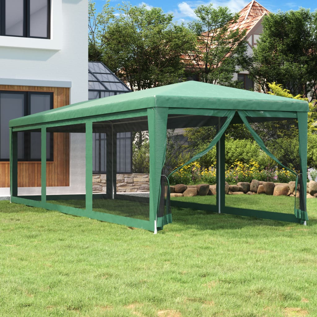 Tenda p/ festas c/ 8 paredes laterais em rede 3x9 m pead verde