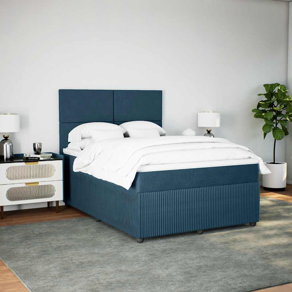 Cama com molas/colchão 160x200 cm veludo azul-escuro