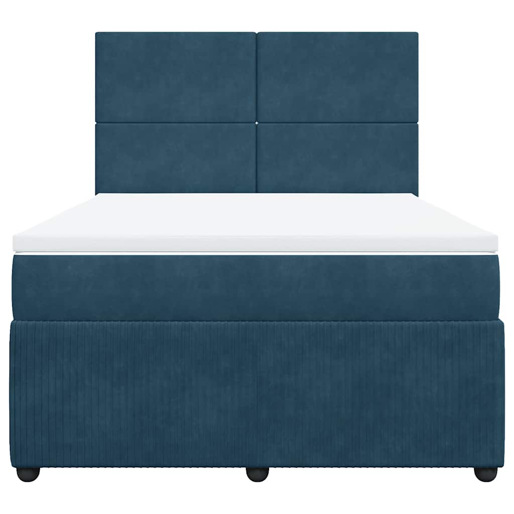 Cama com molas/colchão 160x200 cm veludo azul-escuro