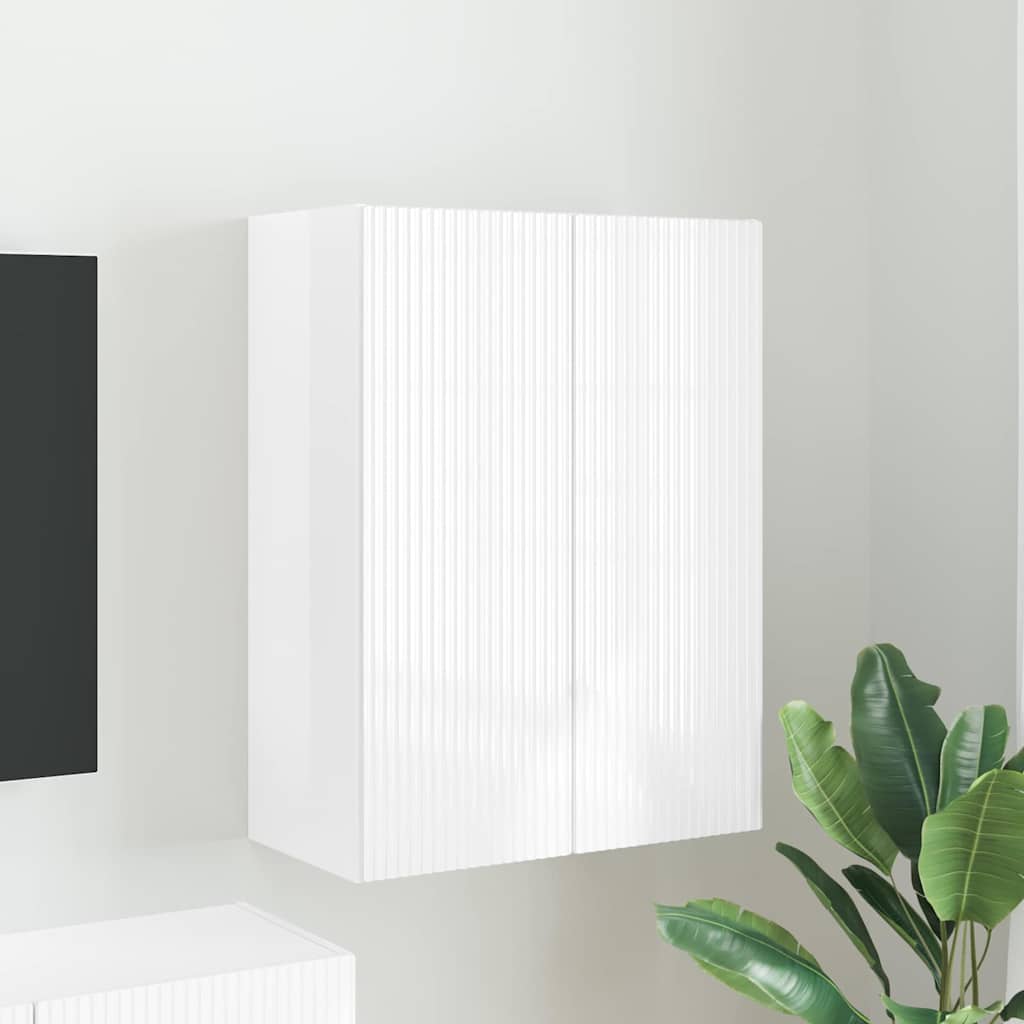 Armário de TV de parede 59,5 x 31 x 80 cm branco brilhante