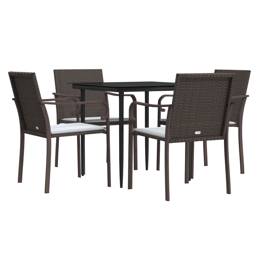 5 Pcs conjunto de jantar p/ jardim c/ almofadões vime PE e aço