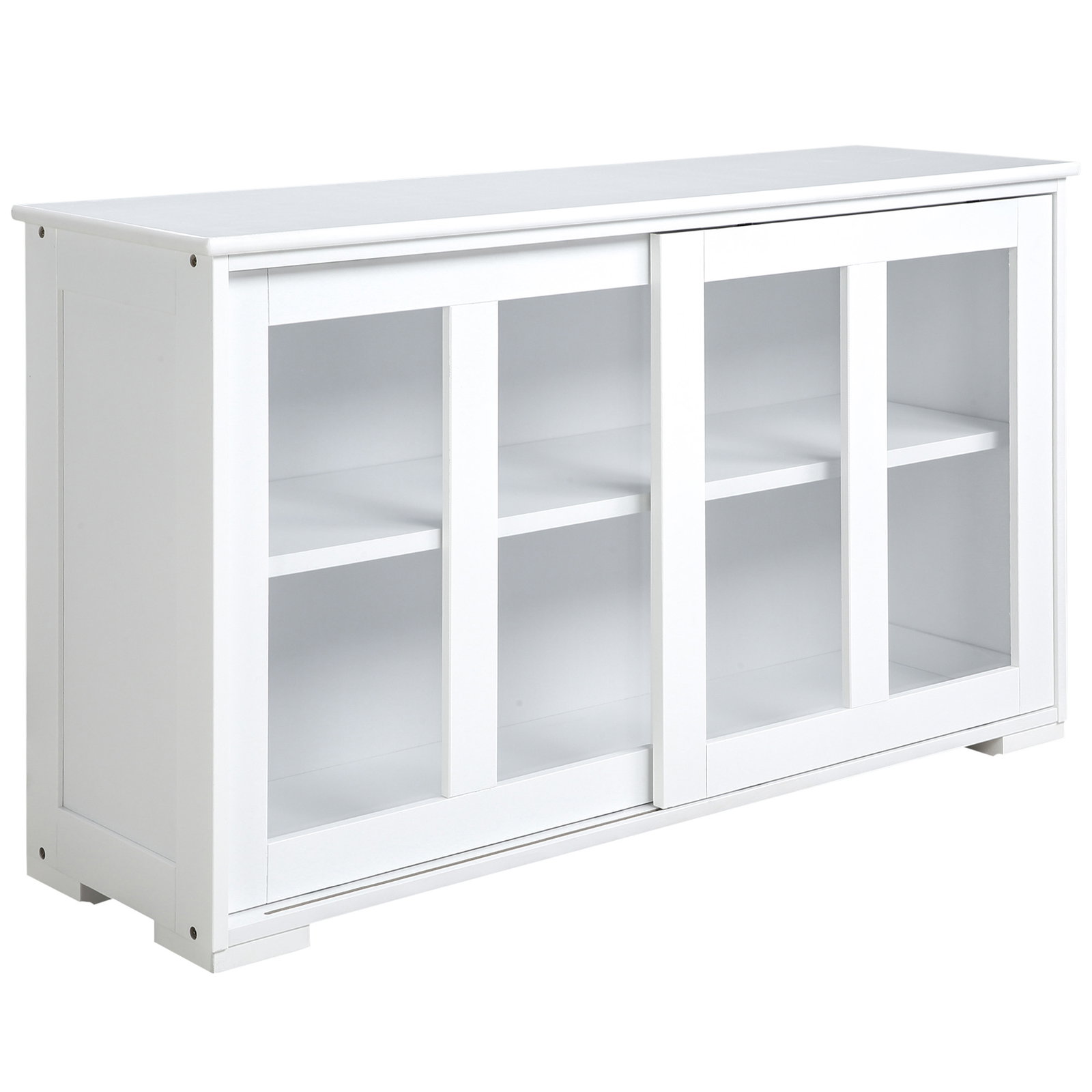 Aparador de Cozinha Moderno Móvel Auxiliar com 2 Portas de Correr de Vidro e Prateleira Ajustável 107x33x62,5 cm Branco