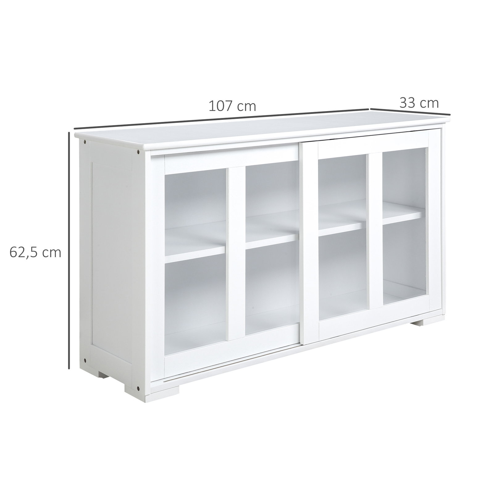 Aparador de Cozinha Moderno Móvel Auxiliar com 2 Portas de Correr de Vidro e Prateleira Ajustável 107x33x62,5 cm Branco