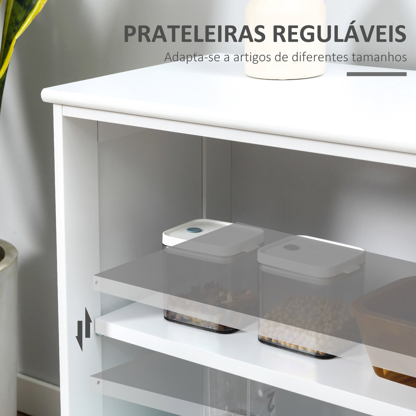 Aparador de Cozinha Moderno Móvel Auxiliar com 2 Portas de Correr de Vidro e Prateleira Ajustável 107x33x62,5 cm Branco