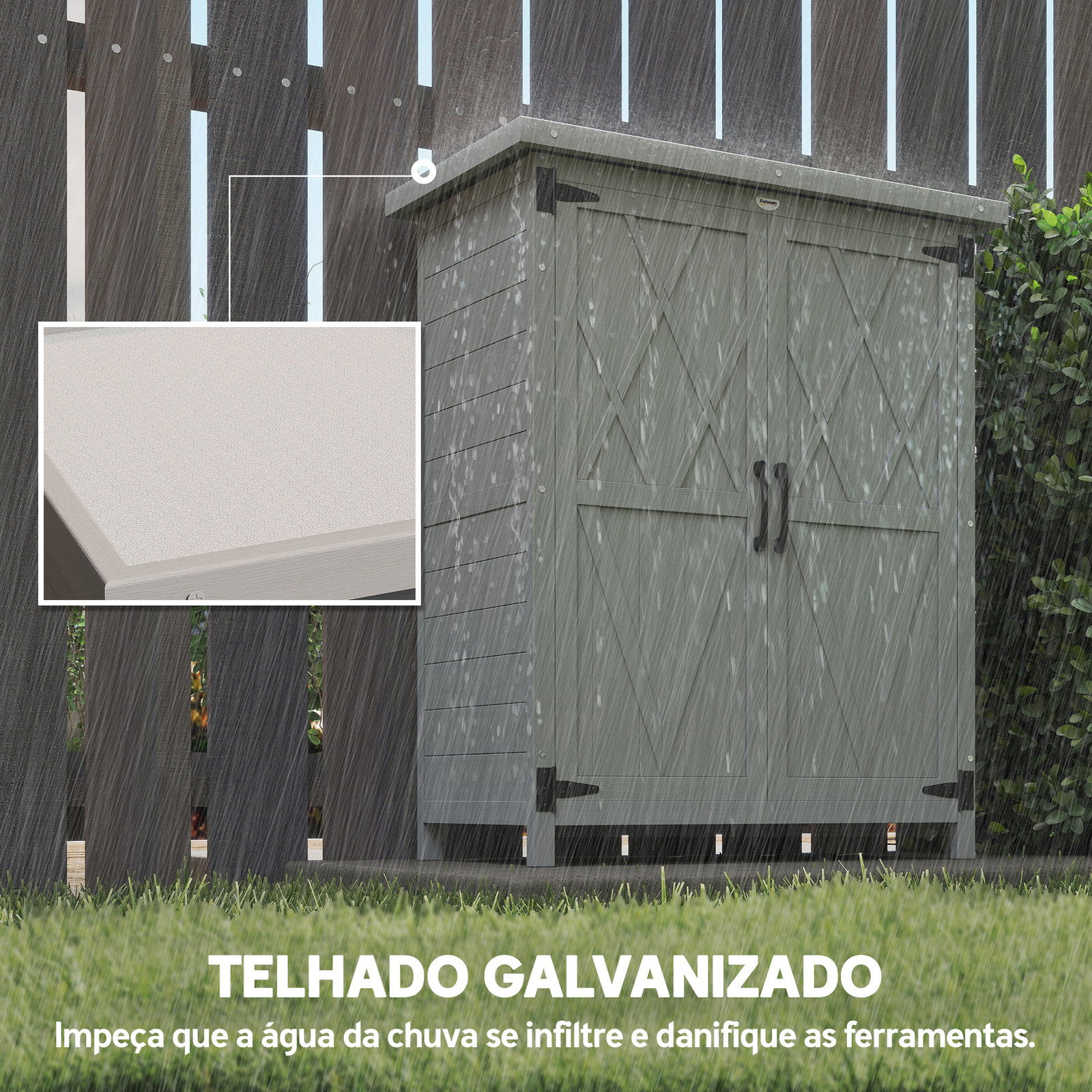 Armário de jardim de madeira 75x40x90 cm armário para armazenamento de ferramentas com 4 prateleiras 2 portas cinzento