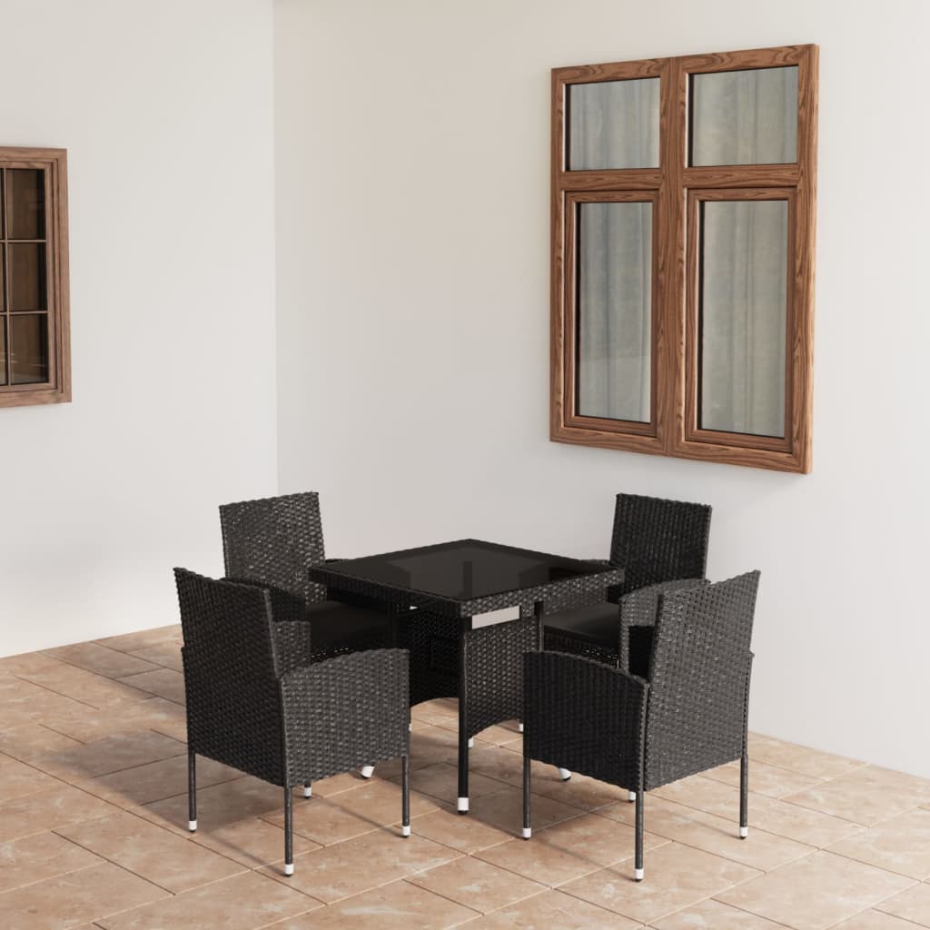 5 Pcs conjunto de jantar para jardim vime PE preto