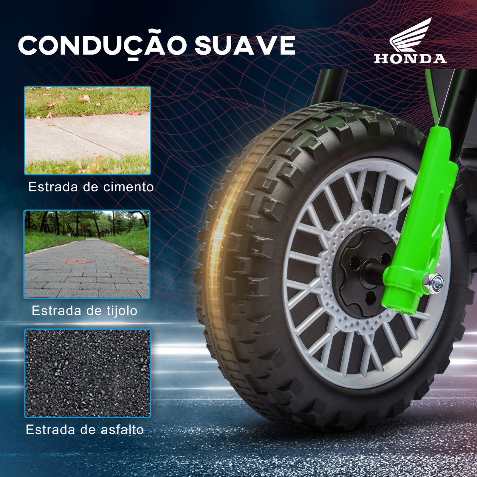 Mota elétrica com licença honda crf450rl bateria 6v com velocidade 3km/h buzina e som de arranque 71x40,5x43,5 cm verde