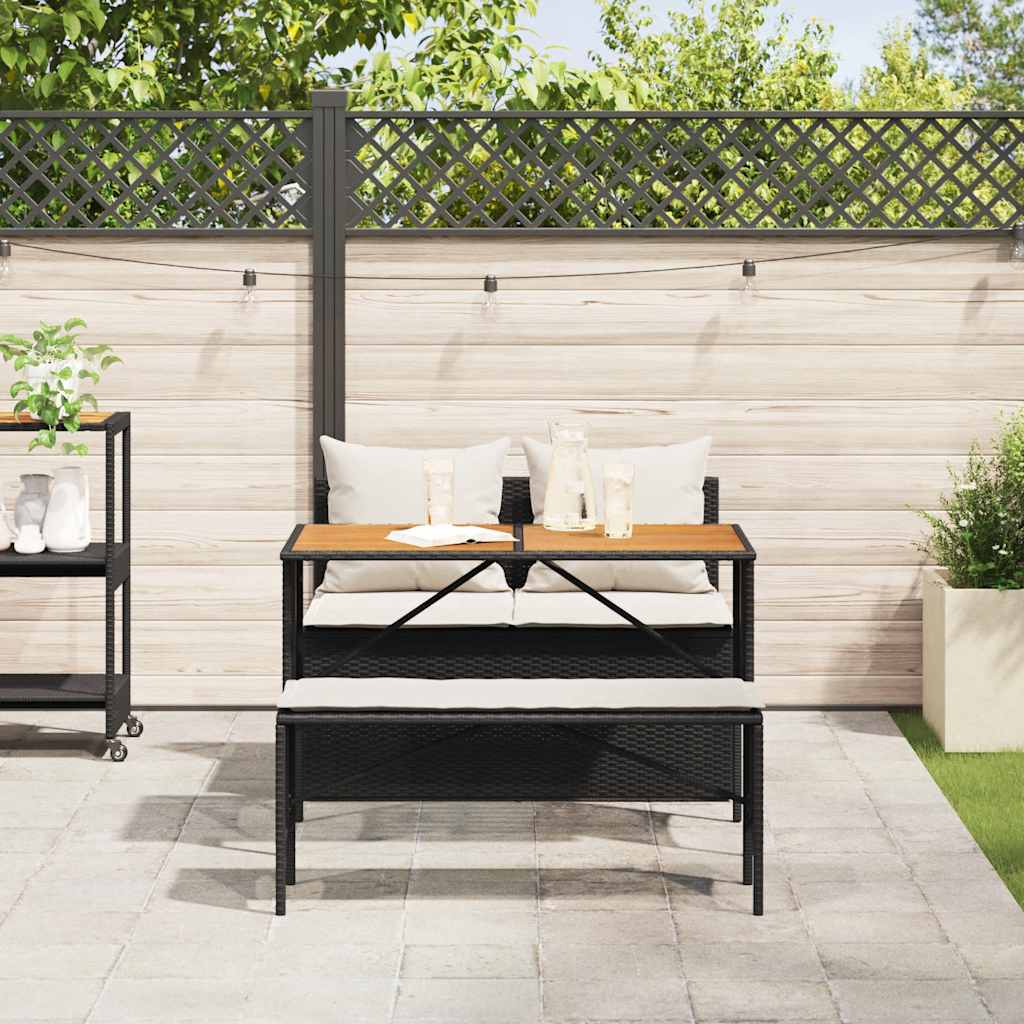 3 Pcs conjunto de jantar p/ jardim c/ almofadões vime PE preto