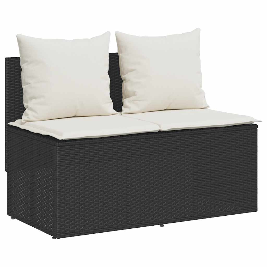 3 Pcs conjunto de jantar p/ jardim c/ almofadões vime PE preto