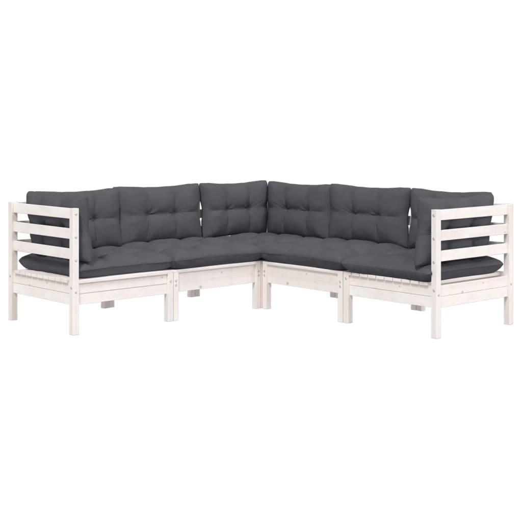 5 Pcs conj. lounge de jardim c/ almofadões pinho maciço branco