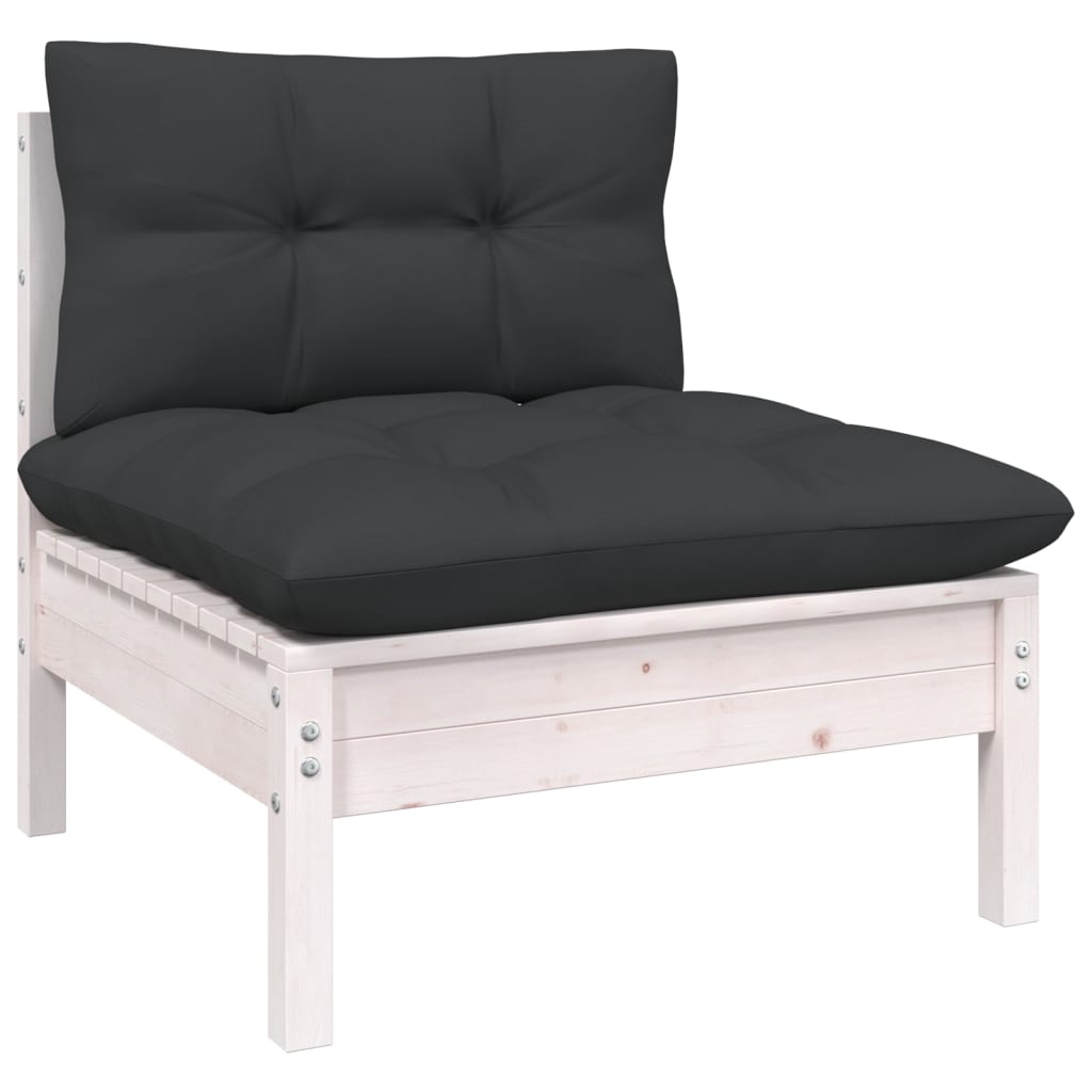 5 Pcs conj. lounge de jardim c/ almofadões pinho maciço branco