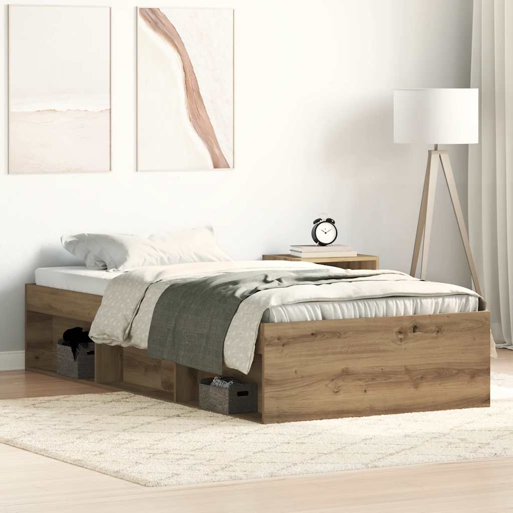 Estrutura de cama sem colchão, carvalho artesanal 75x190 cm, madeira engenheirada