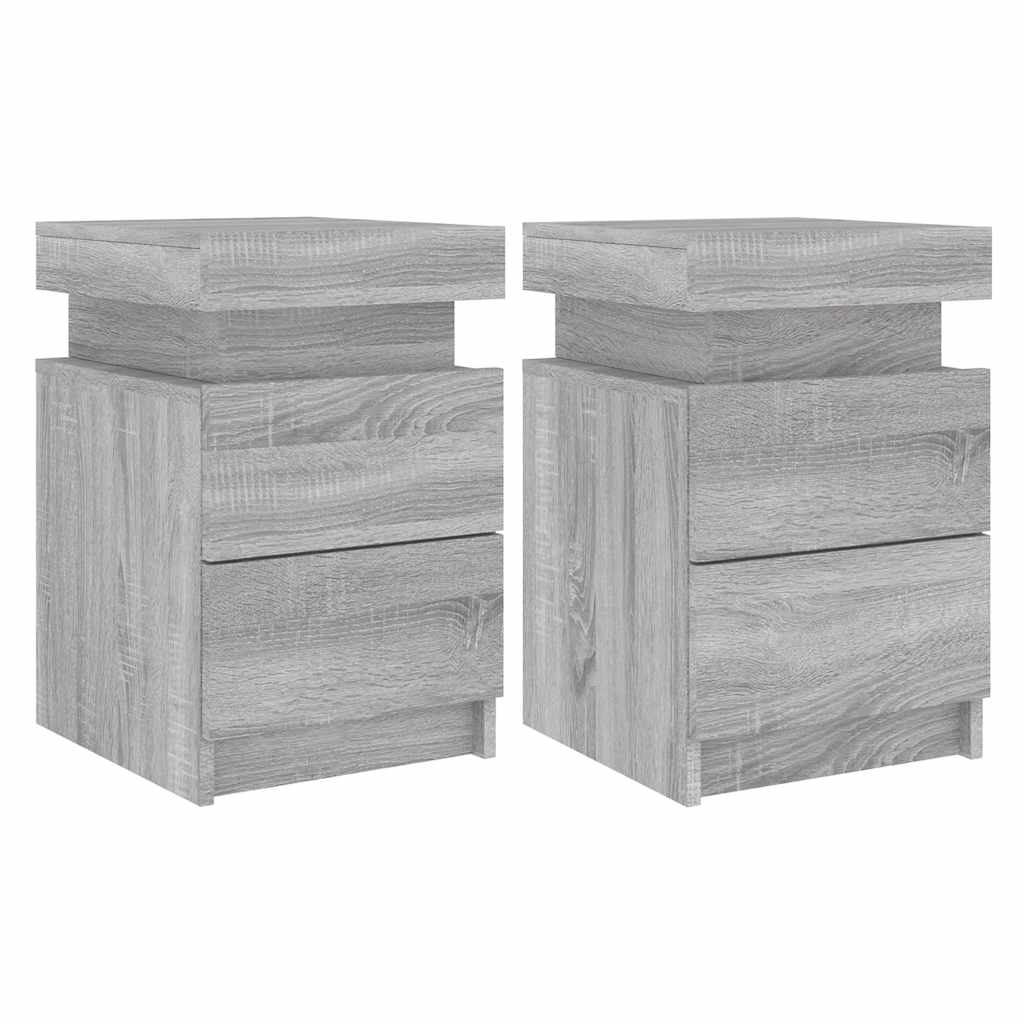 Mesas cabeceira c/ luzes LED 2 pcs 35x39x55 cm cinza sonoma