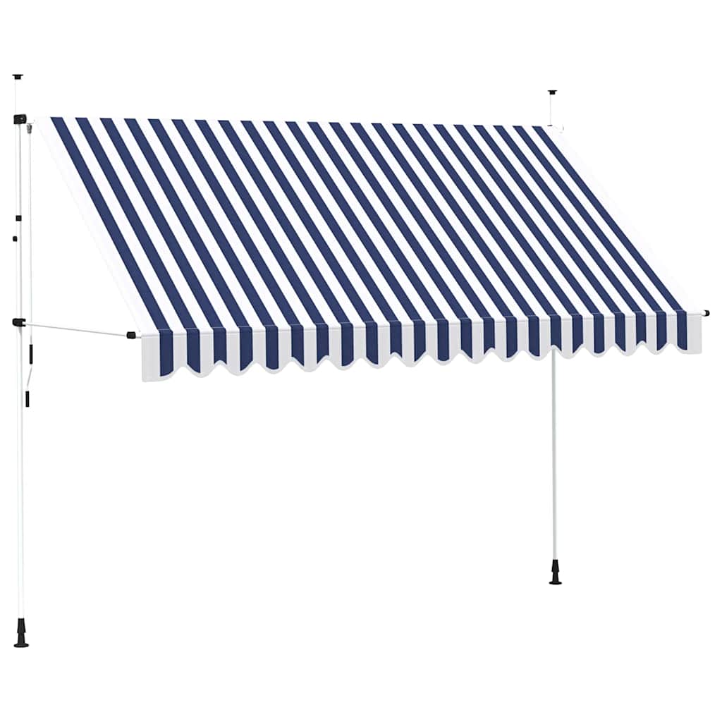 Toldo retrátil manual 350 cm riscas azuis e brancas