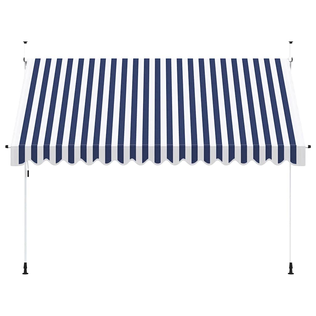 Toldo retrátil manual 350 cm riscas azuis e brancas
