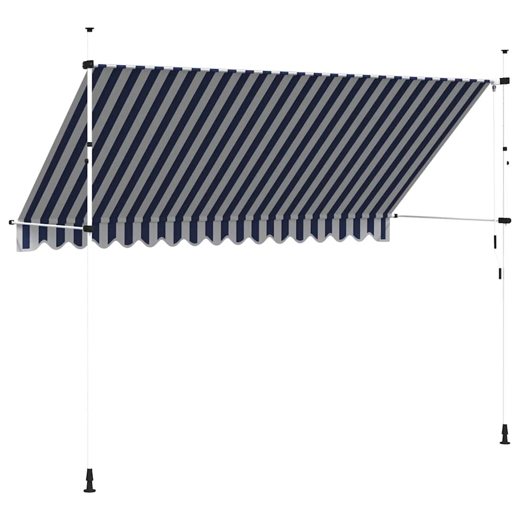 Toldo retrátil manual 350 cm riscas azuis e brancas