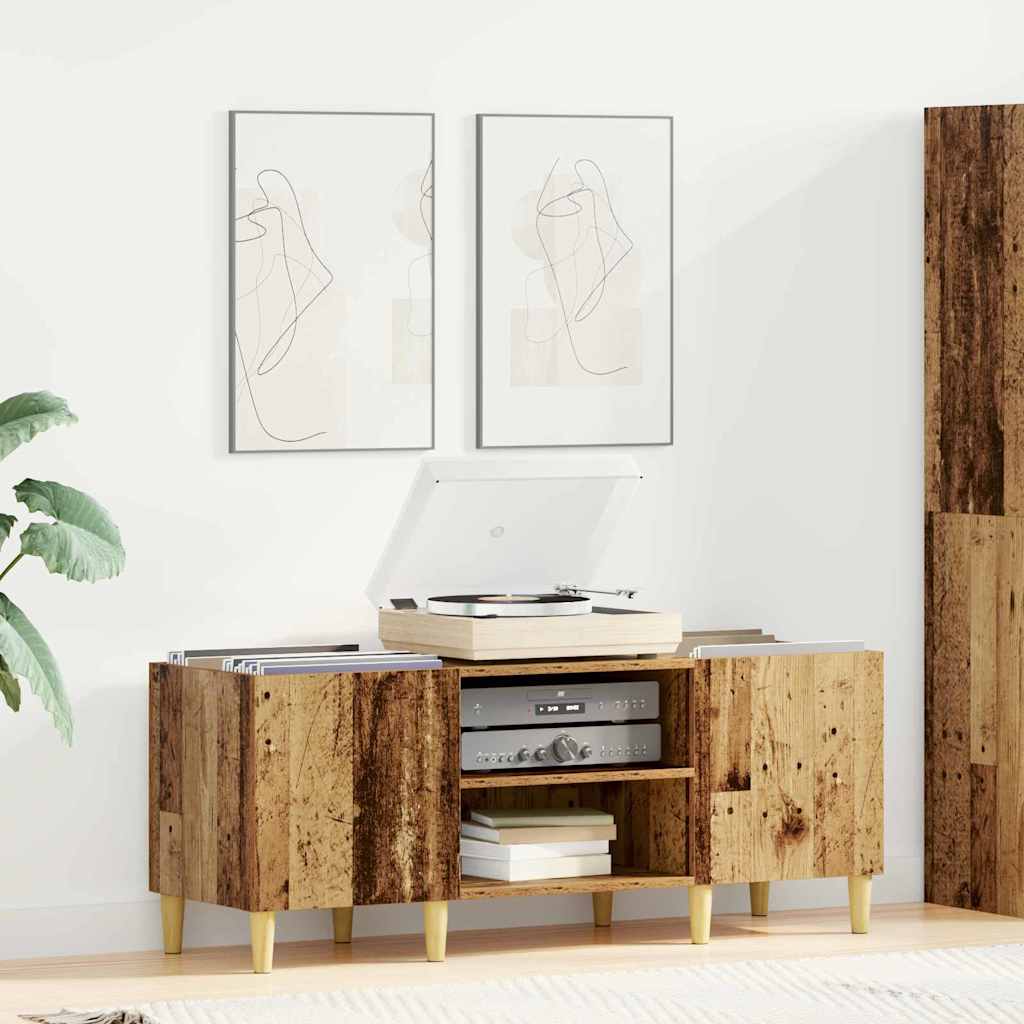 Armário para discos de vinil 121 x 38 x 48 cm madeira antiga