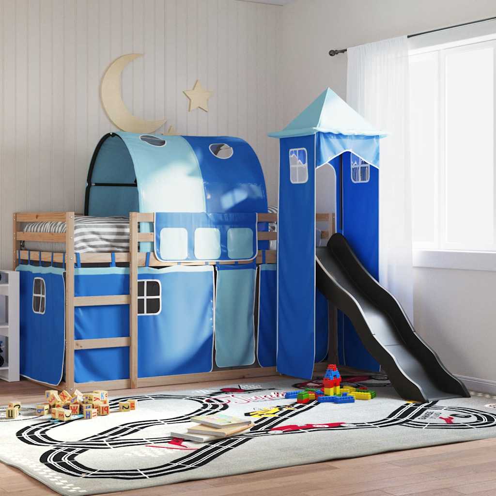 Beliche com escorrega e cortinas 80x200 cm azul