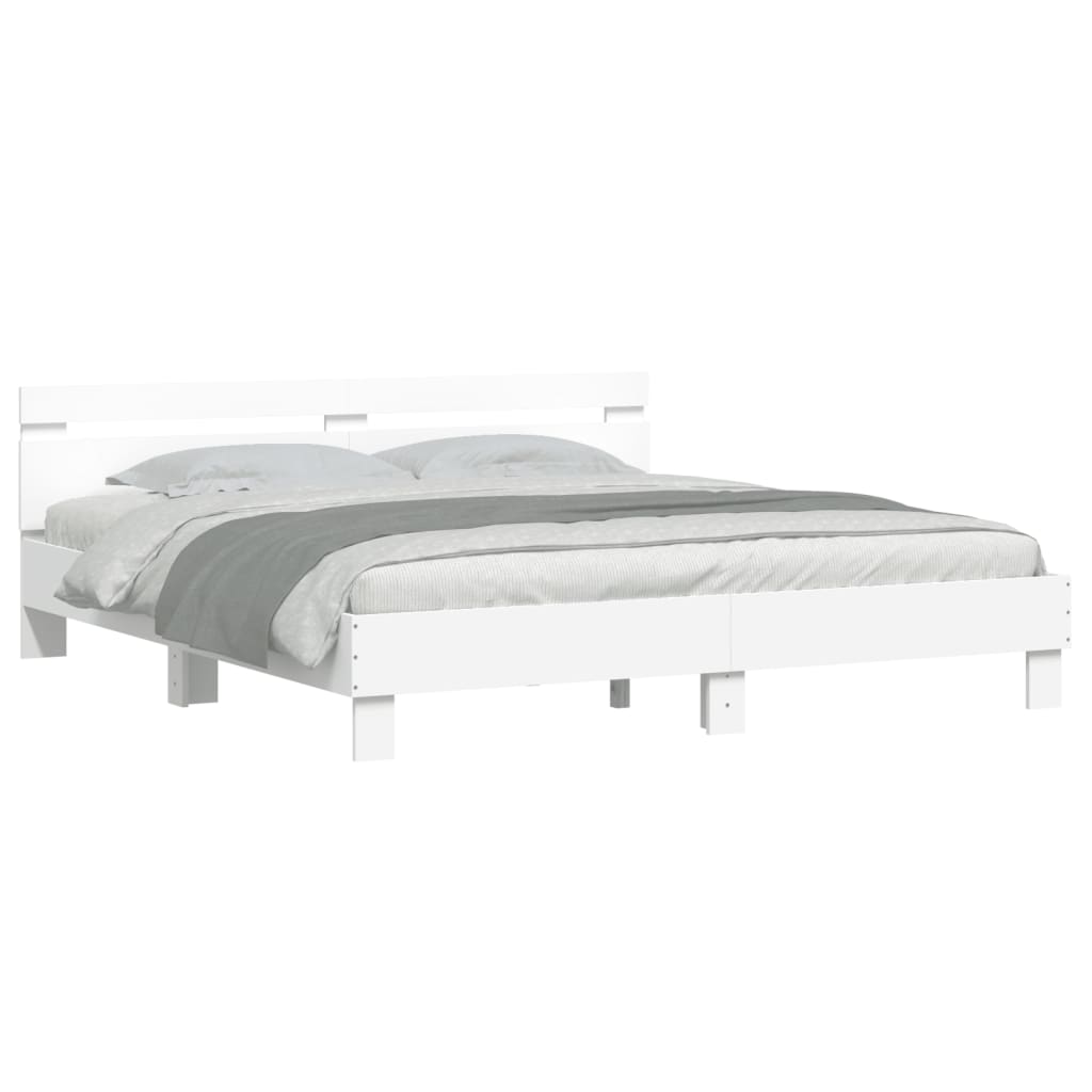 Estrutura de cama com cabeceira e luzes LED 160x200 cm branco