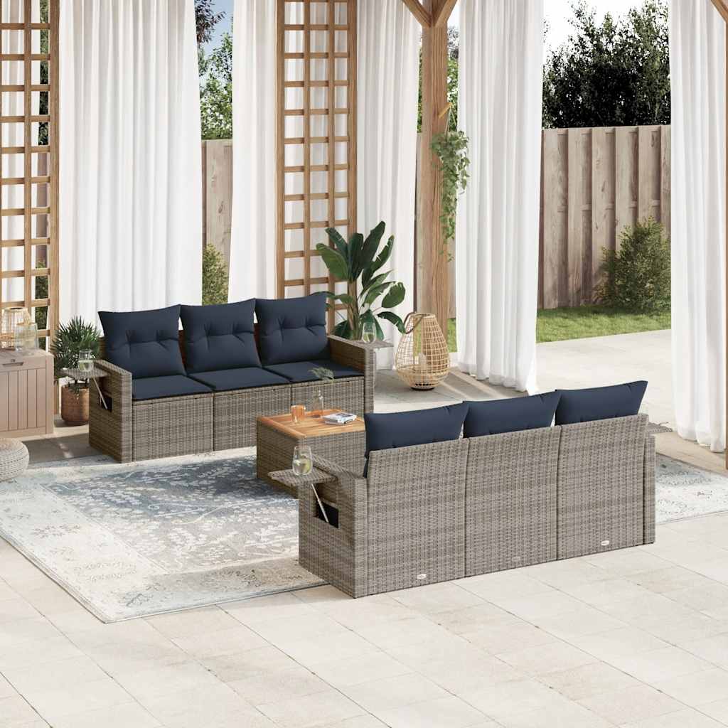 Conjunto de sofá de jardim com 7 peças e almofadas em rattan sintético cinza