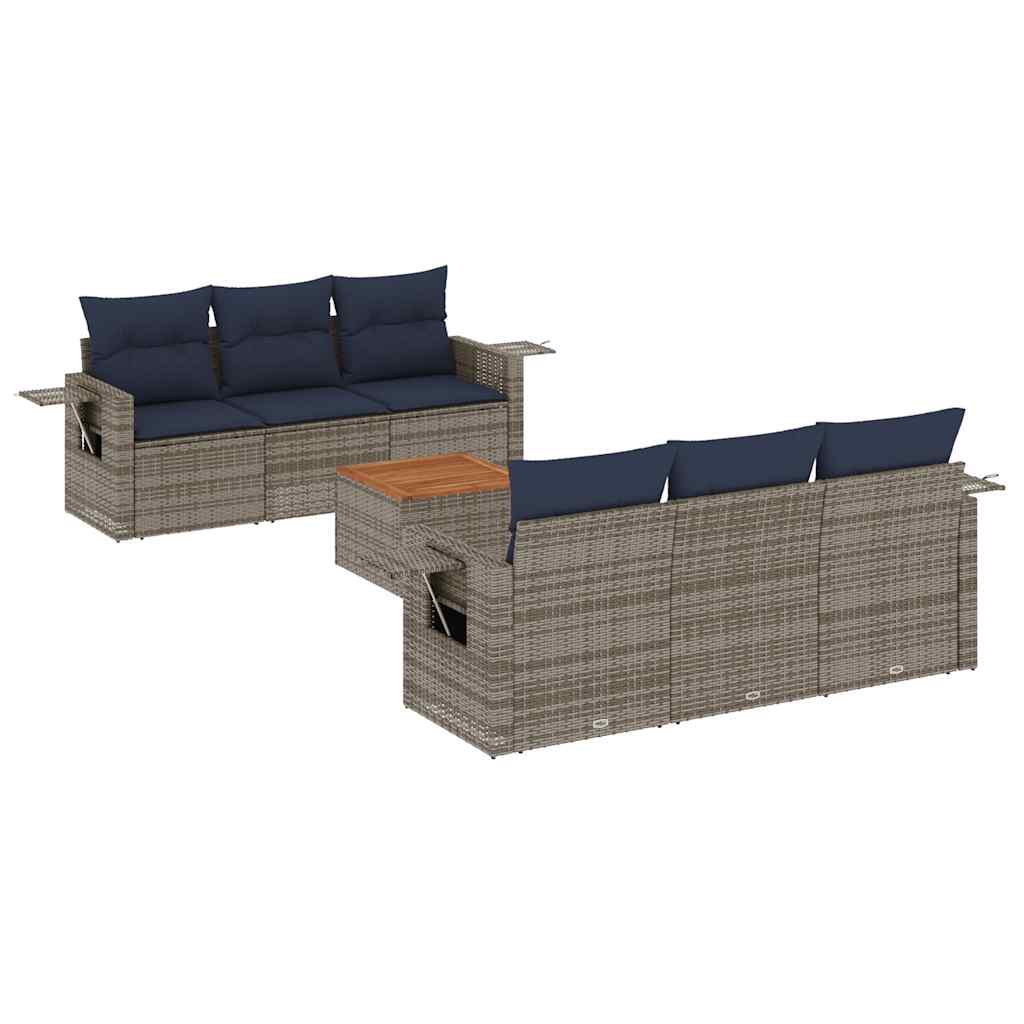 Conjunto de sofá de jardim com 7 peças e almofadas em rattan sintético cinza
