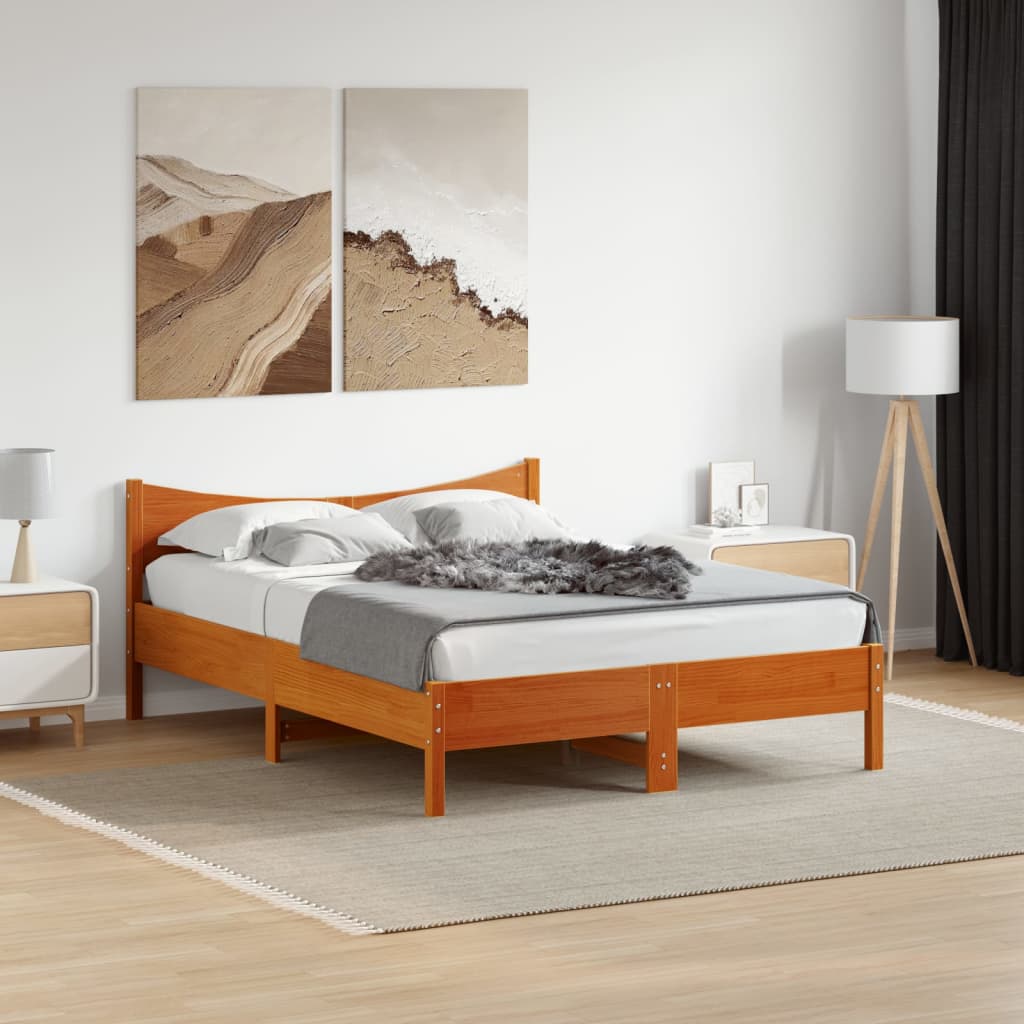 Cama sem colchão 120x200 cm madeira pinho maciça castanho-mel