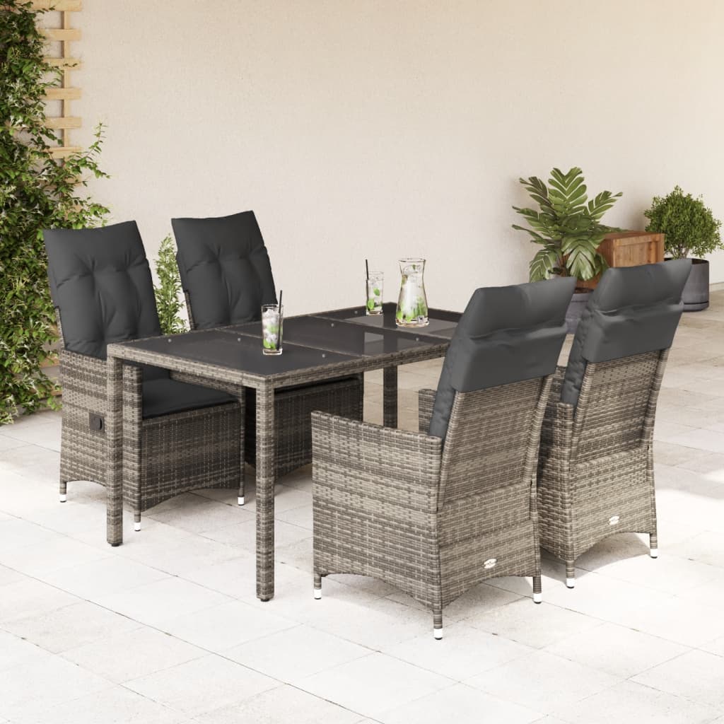 5 Pcs conjunto de jantar p/ jardim c/ almofadões vime PE cinza