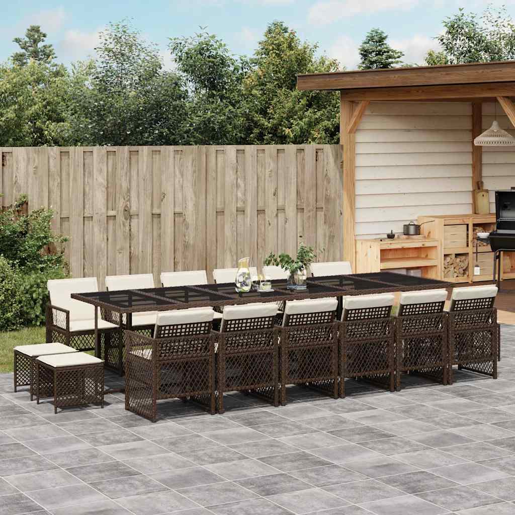 17 Pcs conjunto jantar p/ jardim c/ almofadões vime PE castanho