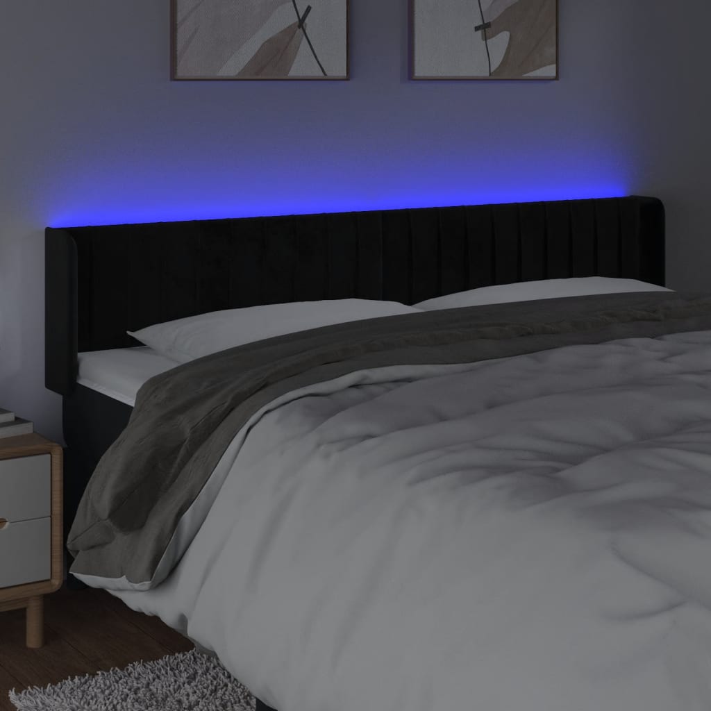 Cabeceira de cama c/ luzes LED veludo 163x16x78/88 cm preto