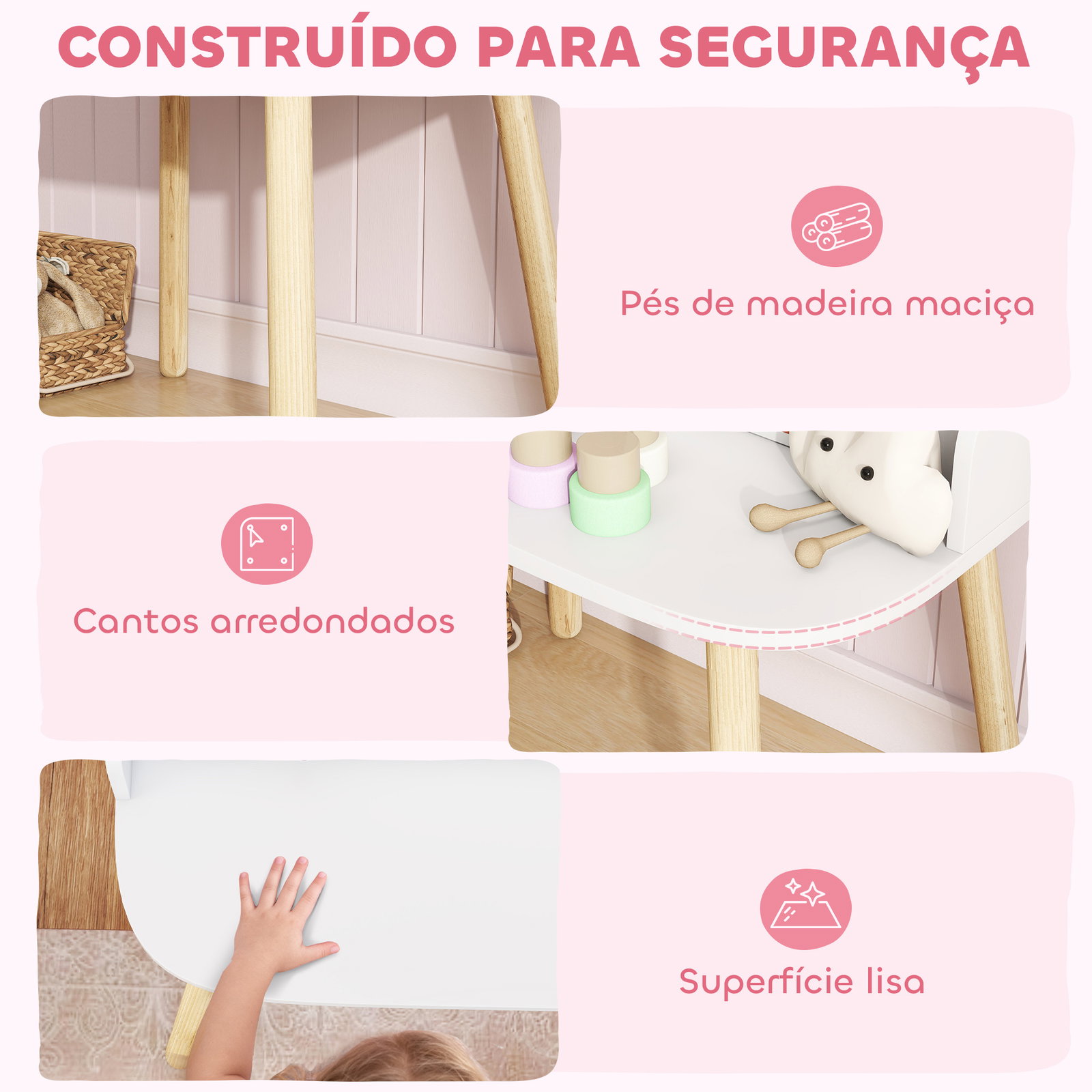 Toucador infantil de maquilhagem com banqueta e espelho 2 gavetas e barras para pendurar dos 3 aos 8 anos, branco