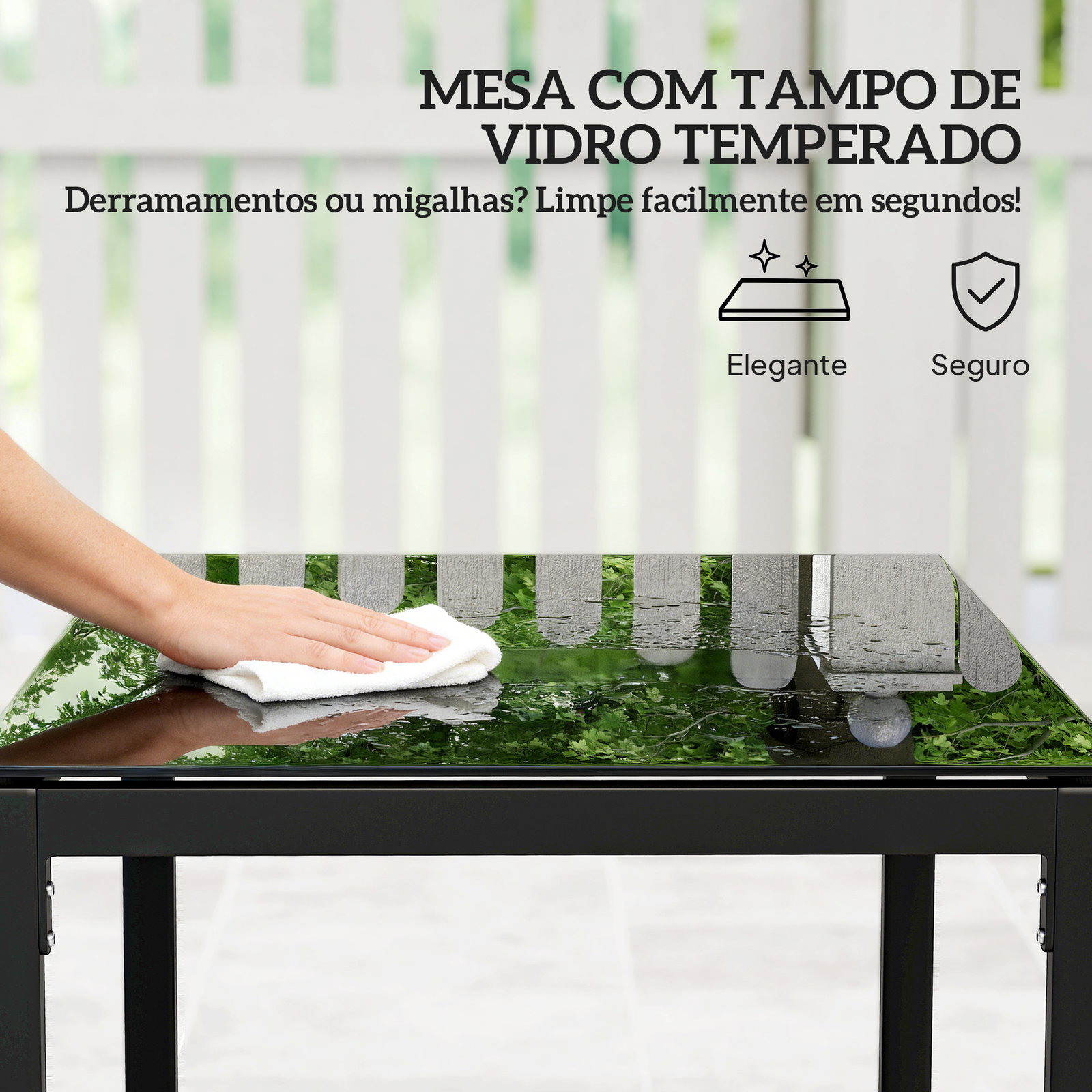 Conjunto de móveis de exterior de 3 peças em vime PE com cadeiras mesa de vidro temperado e almofadas marrom e creme