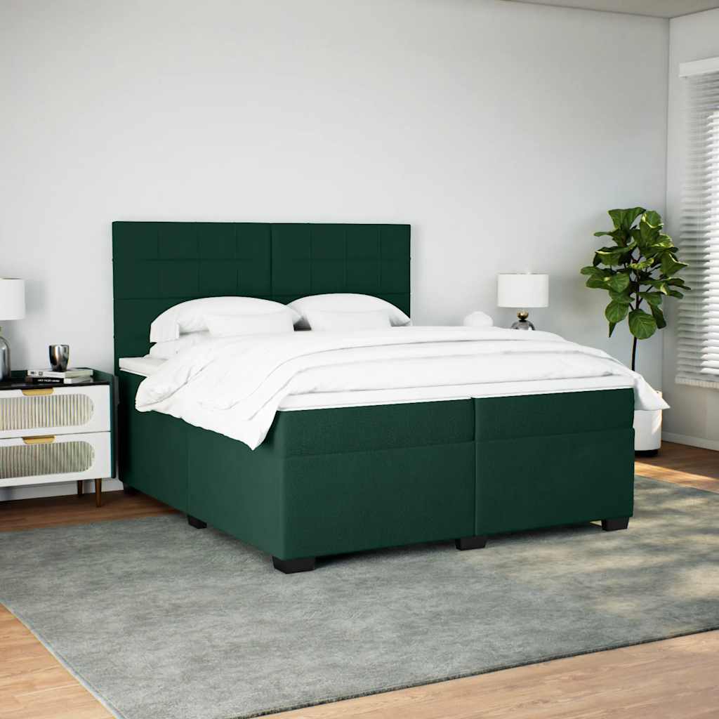 Cama com molas/colchão 200x200 cm veludo verde-escuro