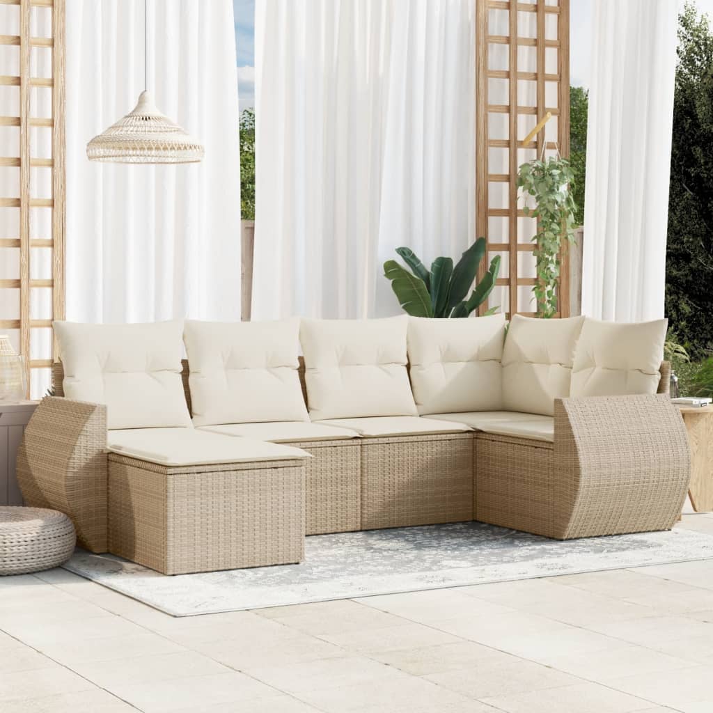 6 Pcs conjunto de sofás p/ jardim com almofadões vime PE bege