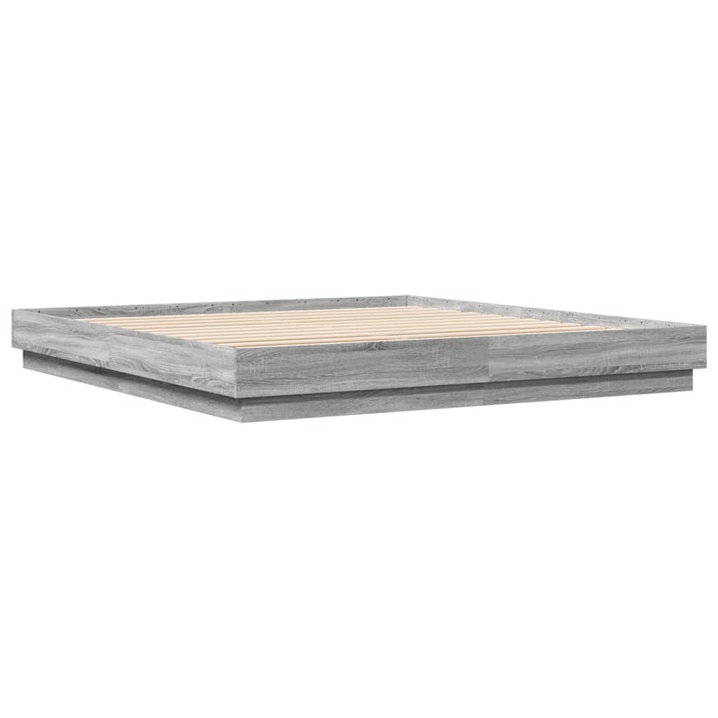 Estrutura de cama com luzes LED 180x200 cm cinzento sonoma