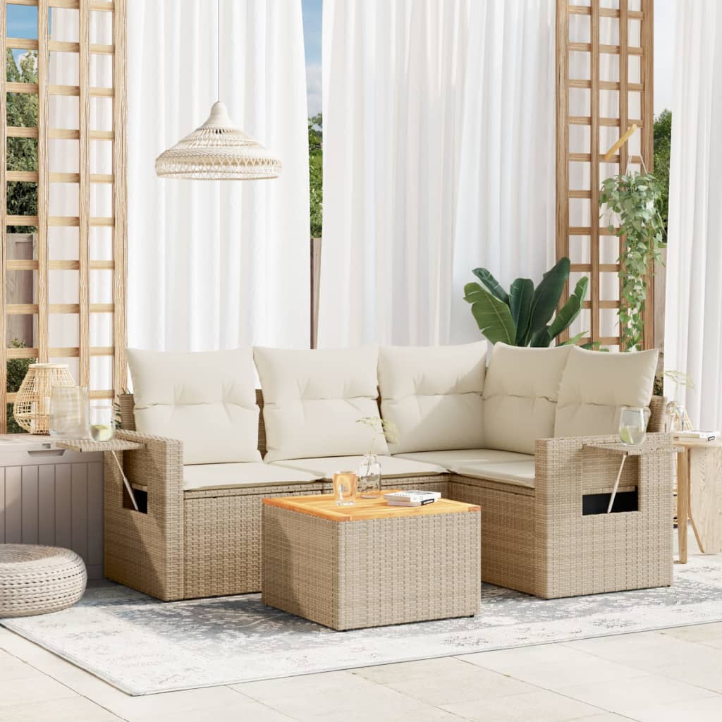 5 Pcs conjunto de sofás p/ jardim com almofadões vime PE bege