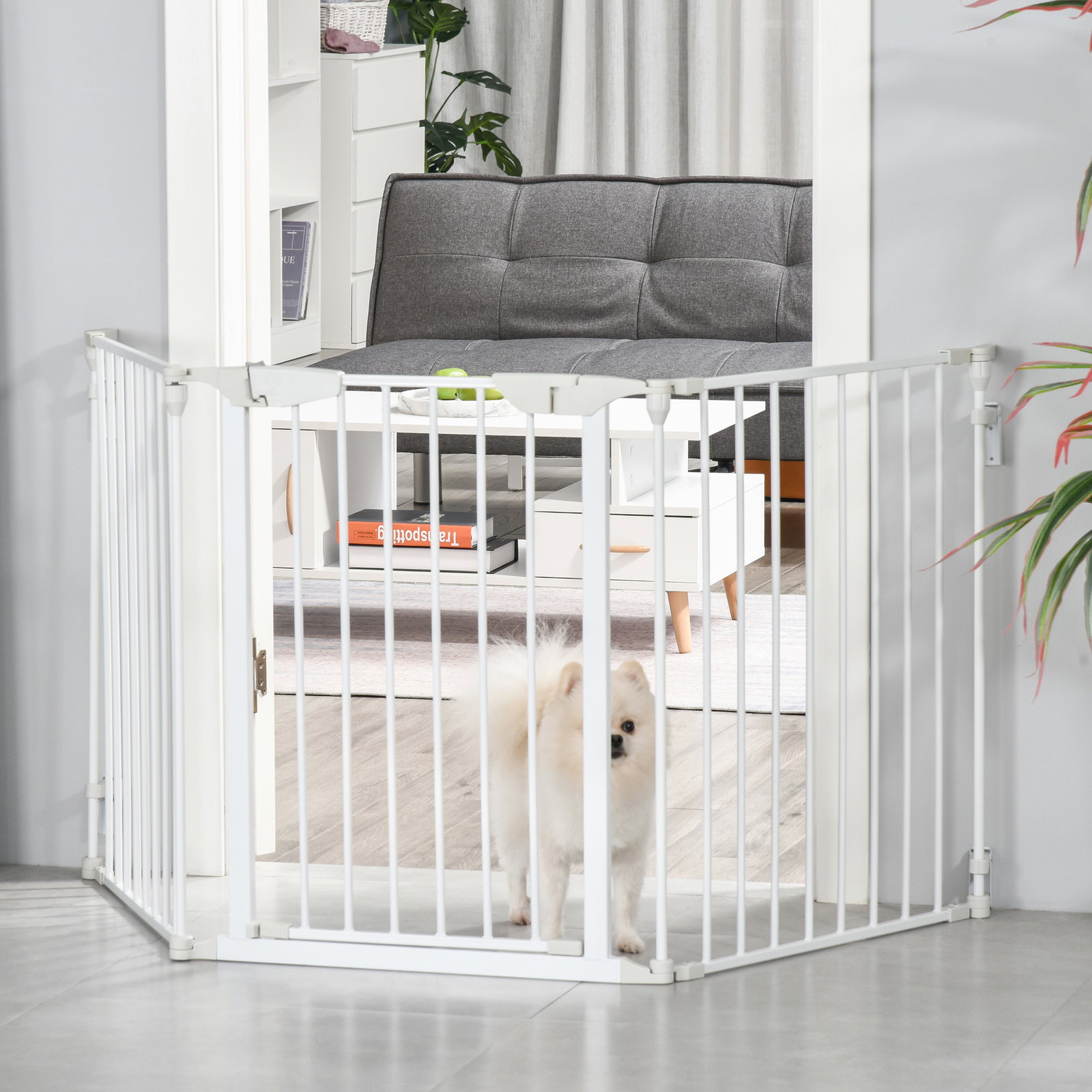 Barreira de Segurança para Animais de Estimação Barreira Dobrável de 3 Painéis 180x74,5 cm Branco