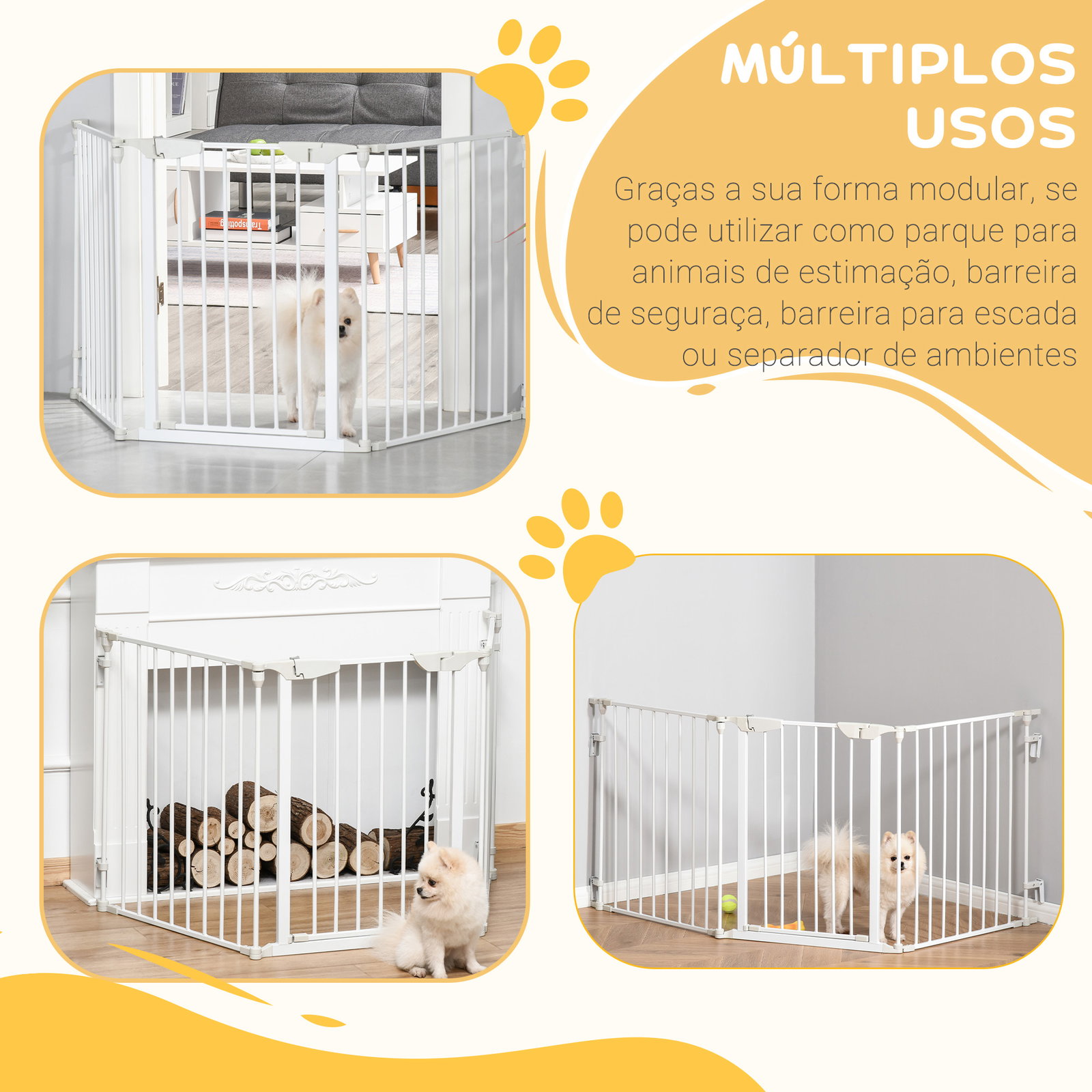 Barreira de Segurança para Animais de Estimação Barreira Dobrável de 3 Painéis 180x74,5 cm Branco