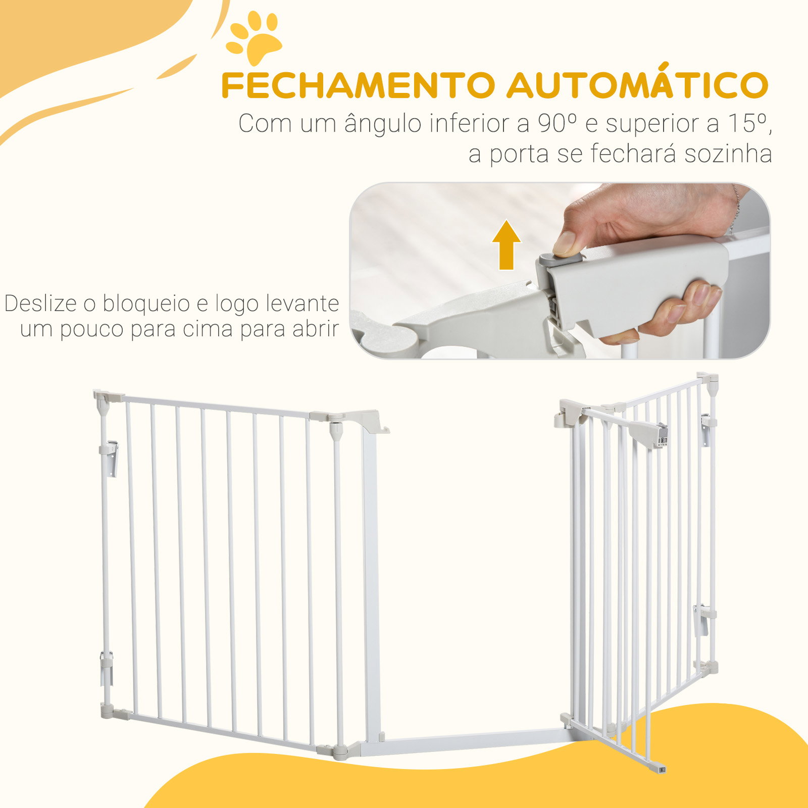Barreira de Segurança para Animais de Estimação Barreira Dobrável de 3 Painéis 180x74,5 cm Branco