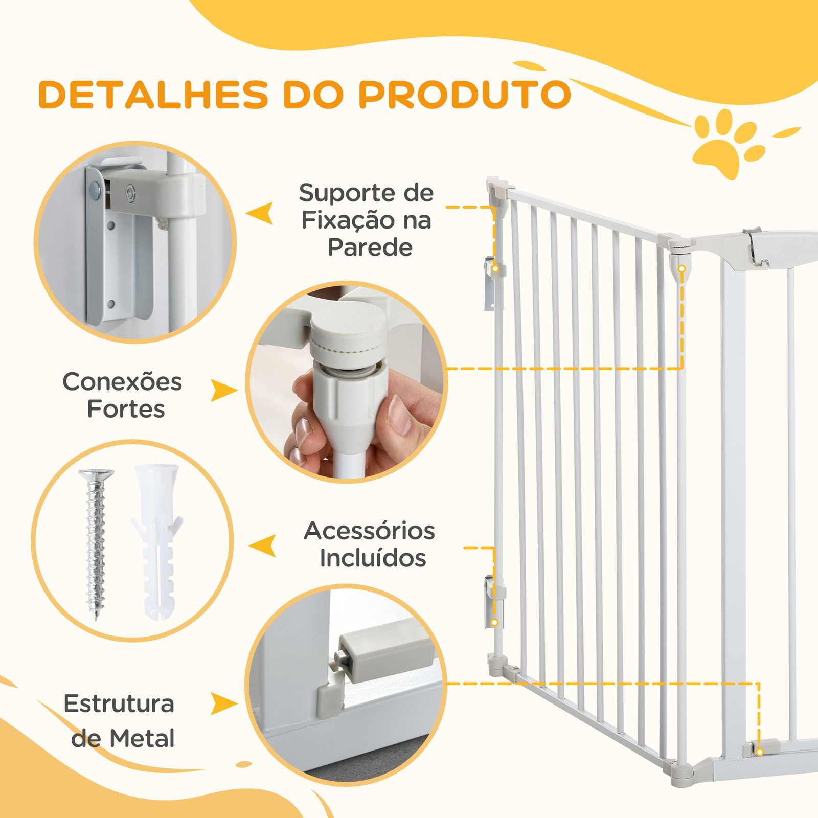 Barreira de Segurança para Animais de Estimação Barreira Dobrável de 3 Painéis 180x74,5 cm Branco