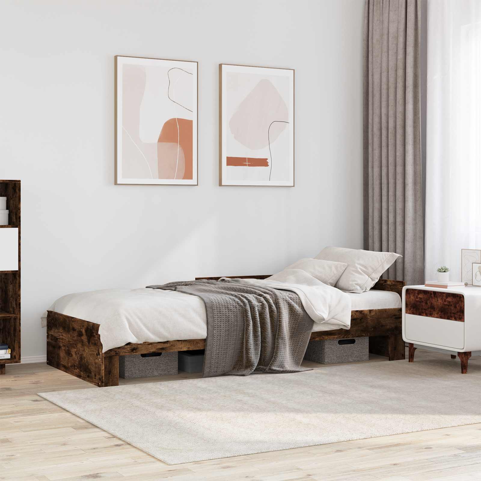 Estrutura de cama com cabeceira carvalho fumado 80 x 200 cm
