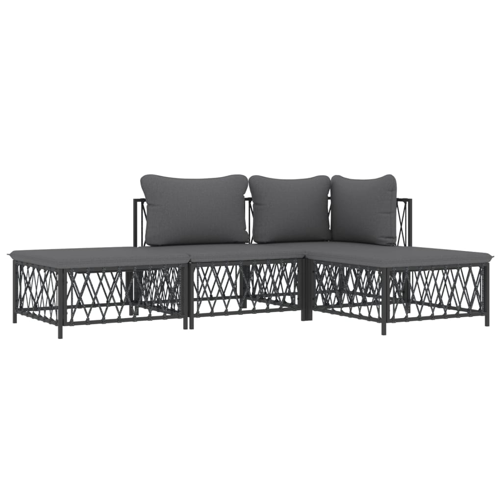 4 Pcs conjunto lounge de jardim com almofadões aço antracite