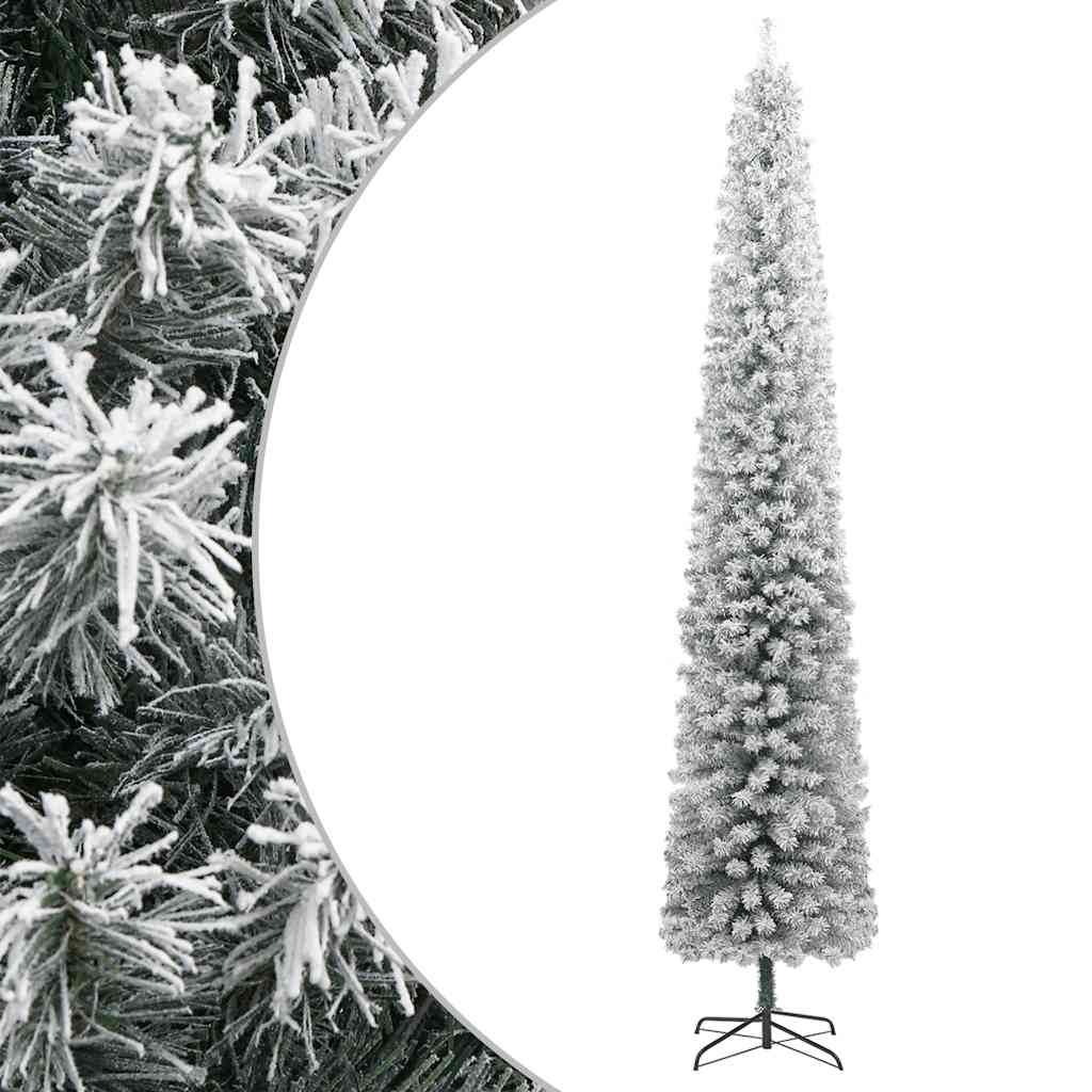 Árvore de natal fina c/ suporte e flocos de neve 300 cm PVC