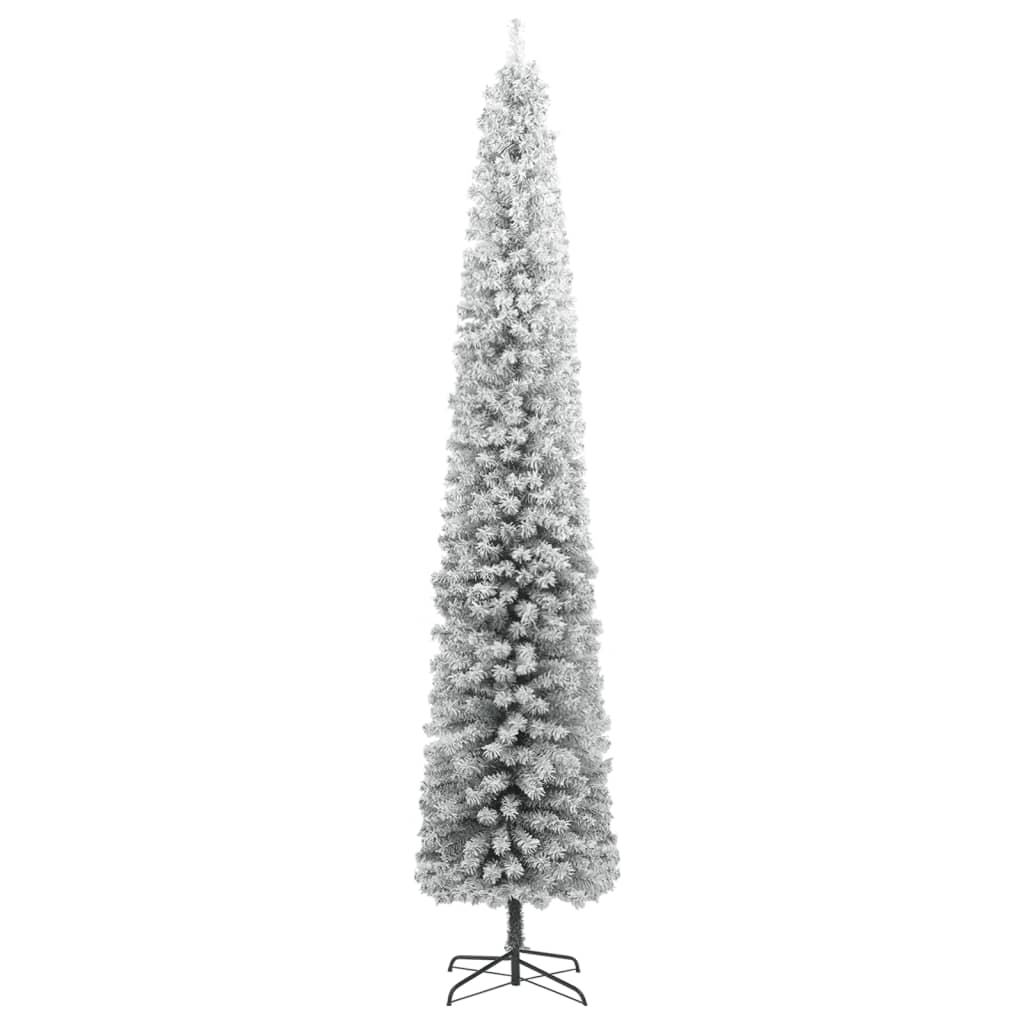 Árvore de natal fina c/ suporte e flocos de neve 300 cm PVC