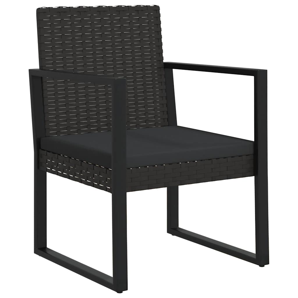 3 Pcs conjunto lounge de jardim c/ almofadões vime PE preto
